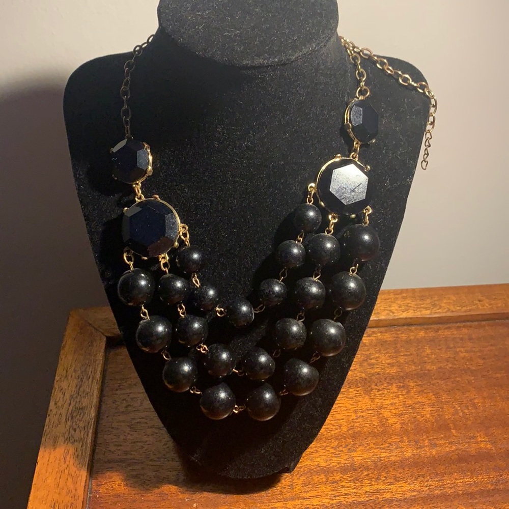 Black bead 3 layered necklace